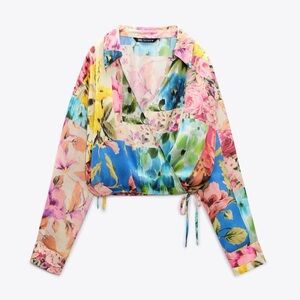ZARA Floral Patchwork Printed Blouse NWT